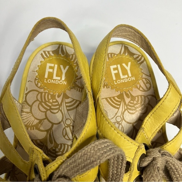 Fly London Yito wedge lace up sandals yellow leather size 40 - Picture 5 of 10